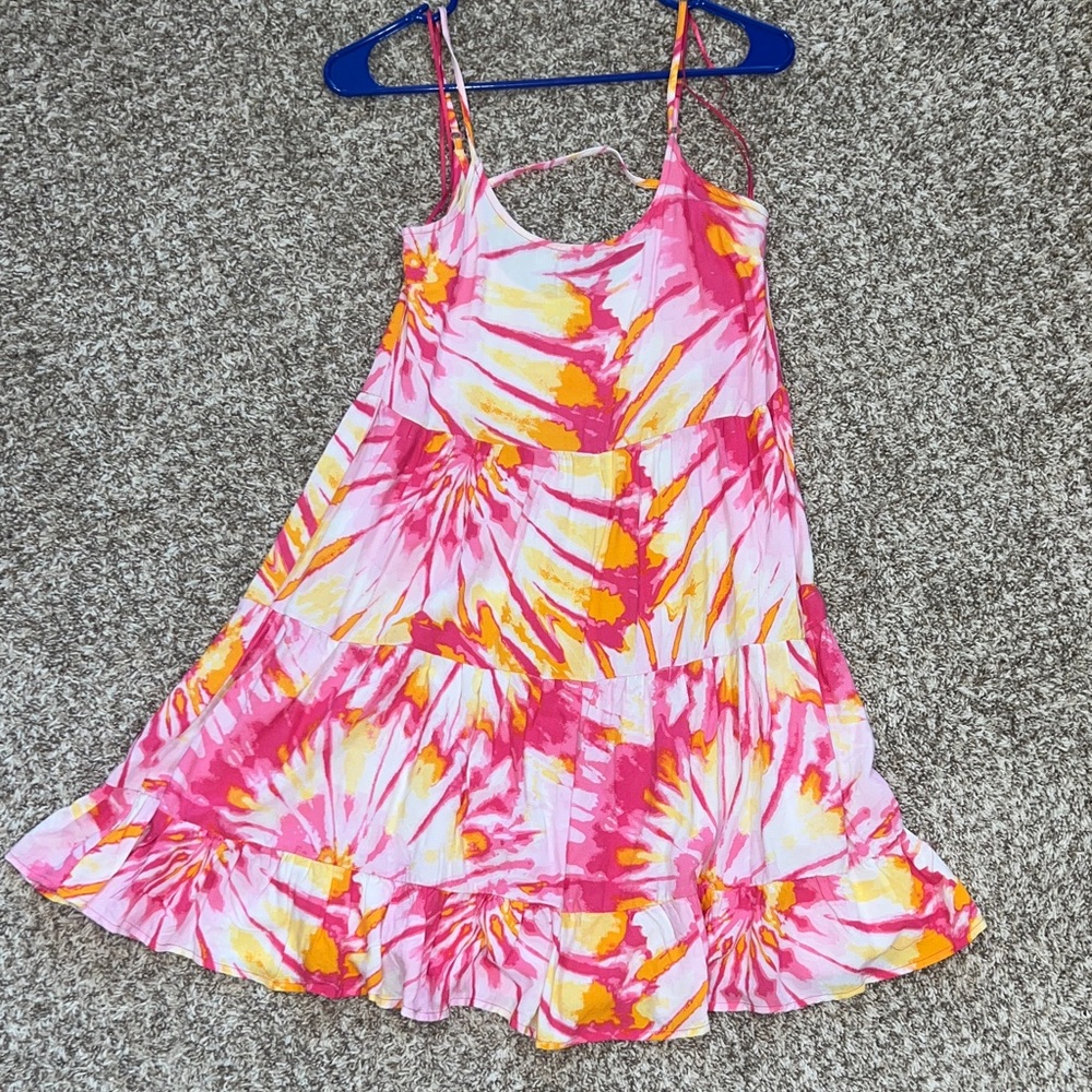 Crown & Ivy Bright Pink, Orange and Yellow Tie-Dye Swim Coverup - Picture 4 of 5
